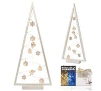 BOGATECO Sapin de Noël en bois avec LED 104 cm de haut blanc | Décoration en bois incluse | Décorations de Noël | 100 LED