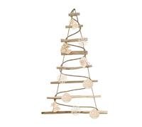 BOGATECO Sapin de Noël fait à la main de 95 cm de haut avec décorations, en bois de noisetier | Pendentif décoratif | avec lumières LED de 200 cm | Panneaux en bois reliés à une corde de jute d'une