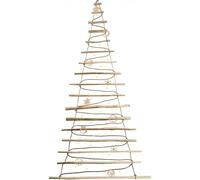 BOGATECO Sapin de Noël fait à la main Hauteur 205 cm avec décorations en bois de noisette, pendentif décoratif avec lumières LED de 10 m, panneaux en bois reliés à une corde de jute avec un