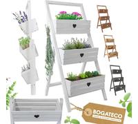 BOGATECO Set de 3 pots de fleurs sur un support 110cm | Set de 3 pots de fleurs bac à plantes 40x18cm | Pot de fleurs en bois pour tomates et fleurs, pot de plantes pour jardin balcon |