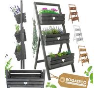 BOGATECO Set de 3 pots de fleurs sur un support 110cm | Set de 3 pots de fleurs bac à plantes 40x18cm | Pot de fleurs en bois pour tomates et fleurs, pot de plantes pour jardin balcon |