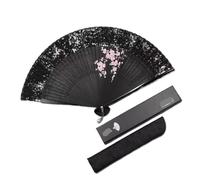 BOGAZY Evantaille Éventail À Main À Motif De Prune Dessiné À La Main, Éventail Pliant Japonais Portable, Éventail Chinois pour Décoration De Fête De Mariage Éventail Main(Black)