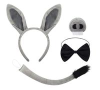 BOGCLEE 4 Pièces Costume de Âne, Costume Animaux Âne, Ensemble Habillage Animaux, Oreilles Bandeau et Queue d'Âne Nez Nœud Papillon Ensemble, pour Cosplay Halloween Carnaval Thème Fête