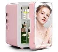 BOGDA Mini réfrigérateur pour soins de la peau (4 litres/6 canettes) avec miroir à lumière LED réglable, refroidisseur et chauffage pour le maquillage, les soins de la peau et les aliments