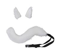 BOGEEL Lot de 3 pinces à cheveux avec oreilles de renard et queue en peluche pour fête d'Halloween, blanc, Ears 13.5x11.5x8cm Tail length 53cm