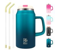 BOGI Gobelet de 1,5 l avec paille et couvercle, tasse de voyage de grande capacité avec poignée isotherme en acier inoxydable pour garder le thé au froid et au chaud, anti-fuite, sans BPA,