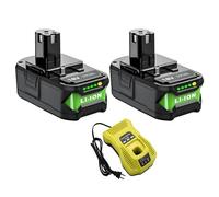 BOGJFC Batterie 18V 6Ah Li-Ion Pack Compatible Avec Ryobi P108 Remplacement Pour P113 P114 P116 P117 P118 P119 P125 Outils Sans Fil Perceuse Scie Visseuse(2 battery 1 charger)
