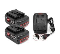 BOGJFC Batterie Li Ion 18V 12Ah Compatible Avec Bosch Pack De Remplacement Pour BAT609 BAT618 BAT620 Pour Perceuses Scies Et Outils De Jardin Format Prismatique Rouge Noir(2PCS Battery Charger)