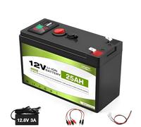 BOGJFC Batterie LiFePO4 12V 25Ah Cycle Profond avec Chargeur 12.6V 3A Pour Solaire RV Marine Moteur De Traîne