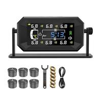 BOGJFC Système TPMS Solaire 6 Roues 8Bar/15Bar Surveillance Pression Pneus Affichage Couleur 3,2 Pouces 6 Capteurs Batterie 1200mAh Horloge Alarme Température SA-CM07PD01(8Bar)