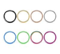 BOGKU Lot de 8 anneaux de nez à charnière en titane pour septum 20 g, 18 g, 16 g, diamètre 6 mm-10 mm, noir/argent/or/or rose/bleu/vert/arc-en-ciel, cartilage, conque, hélix, rook, 20G, 18G, 16G