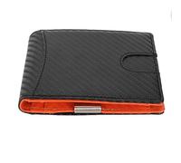 Bognajin Men's Slim Wallet with Blocking, 10 Credit Card Slots, Leather Money, Bifold Front Pocket Design, Sturdy PU and Carbon Fiber Material, Outstanding Travelers (Black with Orange Interior)