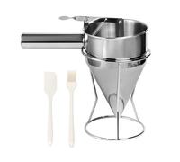Bogoro Distributeur de pâte 1,4 l - Entonnoir à pancake en acier inoxydable avec support - Livré avec pinceau à huile - Grattoir pour la maison, la cuisine, la boulangerie, les gâteaux, les desserts