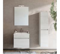 BOGOTA Meuble salle de bain suspendu simple vasque 1 tiroir couleur - Chêne clair, Modèle - largeur 60 cm + miroir + colonne