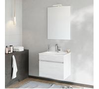 BOGOTA Meuble salle de bain suspendu simple vasque 1 tiroir couleur - Chêne clair, Modèle - largeur 60 cm + miroir