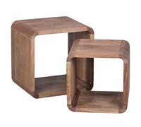 BOHA - Lot de 2 tables gigognes en bois massif - Design en acacia - 2 tables - Avec étagères cubiques - Marron - Table d'appoint - Style maison de campagne