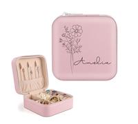 Bohaluo Personnalisée Boite a Bijoux avec Nom, Petite Boîte à Bijoux de Voyage Personnalisée Cadeau Femme Fille, Boîte à Bijoux Voyage Rangement Bijou pour Collier Boucle d'oreille Bracelets, Rose