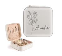 Bohaluo Personnalisée Boite a Bijoux avec Nom, Petite Boîte à Bijoux de Voyage Personnalisée Cadeau Femme Fille, Boîte à Bijoux Voyage Rangement Bijou pour Collier Boucle d'oreille Bracelets, Blanc
