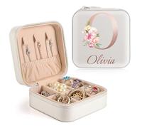 Bohaluo Personnalisée Boite a Bijoux avec Nom, Petite Boîte à Bijoux de Voyage Personnalisée Cadeau Femme Fille, Boîte à Bijoux Voyage Rangement Bijou pour Collier Boucle d'oreille Bracelets, Blanc