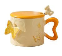 Bohany Da Caffè Farfalla - Tasses à café en céramique de 35 cl avec design élégant | Set de table Beverware avec poignée et couvercle, idéal cadeau d'anniversaire de Noël pour femmes et mères