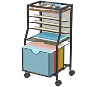 BOHDK Chariot de fichiers à roulettes avec tiroir pour dossiers suspendus, chariot de bureau Sdurty pour sous le bureau, plateaux à papier en bois et maille pour rangement, bureau, maison, école