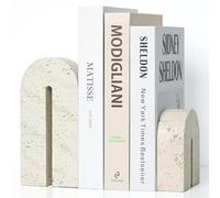 BOHDK Lot de 2 serre-livres pour étagères, serre-livres décoratifs très résistants, support d'arche rétro pour livres lourds, imitation travertin pour décoration d'intérieur, étude, bibliothèque