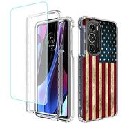 Bohefo Coque pour Moto Edge + 2022/Edge 30 Pro/Edge X30 XT2201-1 avec protection d'écran en verre trempé, coque de protection intégrale antichoc pour Motorola Moto Edge Plus 2022 (drapeau)