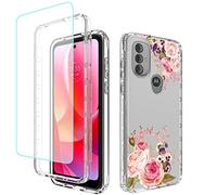 Bohefo Coque pour Moto G Power 2022, XT2165DL avec protection d'écran en verre trempé, coque de protection intégrale antichoc pour Motorola Moto G Power 2022 (fleur rose)