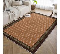 Boheme Area 80x150 Tapis Machine Lavable carpette Trellis Fan Motif Descente de lit antiderapant Vintage Distress Dark Brown Border for Salon Chambre Neutral CamelTan Farmhouse Decor