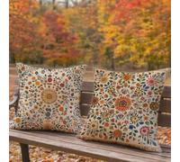 Bohême Coussin Exterieur Impermeable Automne Housse Coussin 65x65 Lot de 2 Double Face Imprimé Velours Taie Oreiller de Canap pour Salon Chambre Jardin Terrasse Quatre Saisons Decor Cadeaux 1B-812