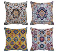 Bohême Coussin Exterieur Impermeable Lin Housse de Coussin Canape 80X80 lot de 4 Style Ethnique Carré Taie D'Oreiller Extra Douce et Lavable pour Decoration Salon de Jardin Exterieur Terrasse 37W-M