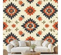Bohème Fleur Motifs Papier Peint Intissé Abstrait Rétro Géométrique Mural Coloré Motifs Papier Peint Autocollant Mural 400x280 cm pour Chambre Salle de Bain Salon