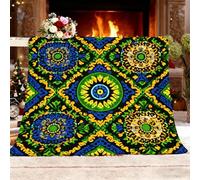 BohèMe GéOméTrique Ethnique Couverture Double Face Douillette Extra épaisse et Chaude en Sherpa, Vert Couverture Polaire Super Douce pour Canapé ou Salon, 130x150 cm 1 Personnes