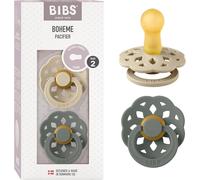 Boheme Lot De 2 Tétines. Sans Bisphénol A.,Téterelle Ronde. Latex De Caoutchouc Naturel,Fabriqué Au Danemark,Taille 2 (6-18 Mois),Vanilla/Pine
