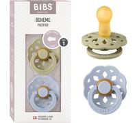 Boheme Lot De 2 Tétines. Sans Bisphénol A.,Téterelle Ronde. Latex De Caoutchouc Naturel,Fabriqué Au Danemark. Taille 1 (0-6 Mois),Khaki/Dusty Blue