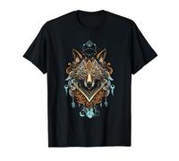 Bohème Loup Mandala Esprit Animal Indigène Hippie T-Shirt Graphique avec Valeur, Homme, Noir, XL