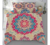 Bohème Mandala Housse de Couette Fermeture Éclair, Fleur Ethnique Indien Vintage Traditionnel Parure de Lit 2 Personnes Literie 280x240 Microfibre avec Fermeture Éclair et 2 Taies D'oreiller 80x80 cm