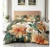 Bohème Moderne Couette 140 x 200 cm, Couette Couverture Respirante et Super Douce pour 4 Saisons avec 2 Taies d'oreiller, pour lit 2 Personnes, Plantes Fleurs Feuilles