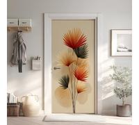 Bohème Moderne Effet 3D Sticker Porte, Palmier Éventail Papier Autocollant Porte Mural Décoration, Feuilles Plante Stickers Muraux Amovible PVC 95x215 cm