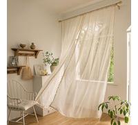 Boheme Rideaux Voilages Lin Naturel, Passe Tringle Decoration Fenêtre, Lumineux Filtrer et Protecter la Confidentialité pour Chambre Salon Bureau Décoration de Maison (100L x 200H cm)