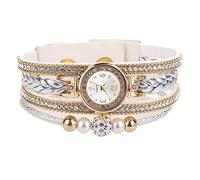 Bohème Simple Bracelet Summer Party Cadeau Rétro Multicouche Perles Bracelet Tressé Femme Chiffre Arabe Quartz Montre-bracelet - Blanc