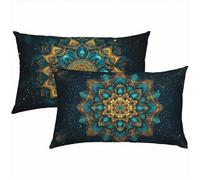 Bohême Taies d'oreiller 50x70 Housse Coussin Lin Lot de 2, Taie Oreiller Mandala Housse de Coussin Exterieur Impermeable pour Salon, Lit, Jardin, Mode Douce et Respirante avec Fermeture Éclair S5-567