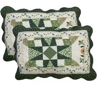 Bohème taies d'oreillers 50x70 cm matelassées Coton Lot De 2 Housse de Coussin Protège-Oreiller Patchwork Floral Décoratives pour Canapé et Chambre, Look Campagne(Green)