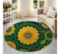 Bohême Tapis Rond Enfant 80 cm, Géométrie Mandala Fleurs Poils Courts Doux, Lavable en Machine & Antidérapant, Petite Moquette Confortable pour Terrasse entrée