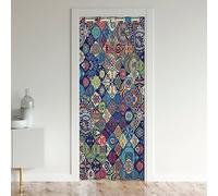 Bohèmes Rideaux Interieur Salon Chambre Décoration Rideaux Exterieur d'entrée Boho Géométrique Ornamental Rideau Occultant Rideaux Waterproof Vintage Exotique Floral Rideau de Porte 132x203cm Bleu