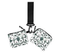 Bohemia Europe Vine Scroll Pattern Cyan Women Coin Wallet Card Holder Card Money Holder with Keychain for Work Travel 2 Packs, Bohême Europe motif vigne volute cyan, 1 size, Décontracté