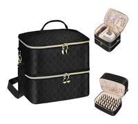 BOHEMIABY Grand Rangement Vernis A Ongle, Couche Double Trousse Maquillage Accessoires, Malette Onglerie Organisateur 40 Bouteille(15ml) & Lampe à Ongles, Materiel Onglerie Professionnel-Noir