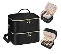 BOHEMIABY Grand Rangement Vernis A Ongle, Couche Double Trousse Maquillage Accessoires, Malette Onglerie Organisateur 40 Bouteille(15ml) & Lampe à Ongles, Materiel Onglerie Professionnel-Noir