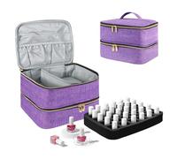 BOHEMIABY Rangement Vernis A Ongle, Couche Double Trousse Maquillage Accessoires Ongles, Malette Onglerie Organisateur 30 Bouteille(15ml) & Lampe à Ongles, Materiel Onglerie Professionnel-Violet
