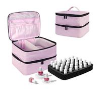 BOHEMIABY Rangement Vernis A Ongle, Couche Double Trousse Maquillage Accessoires Ongles, Malette Onglerie Organisateur 30 Bouteille(15ml) & Lampe à Ongles, Materiel Onglerie Professionnel-Rose